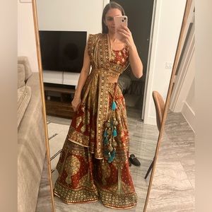 Burgundy and Gold Lehenga